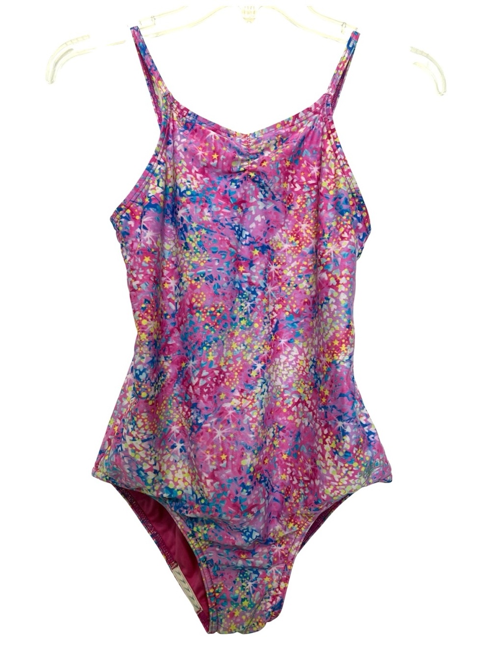 Speedo Girl's One Piece Swimsuit Pink Pattern Thin Strap Size XL/16 Modest